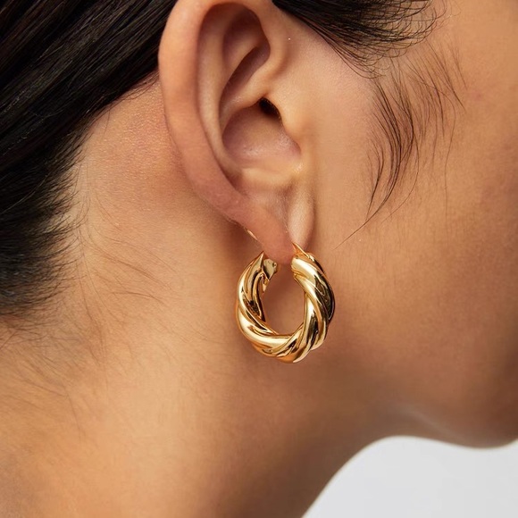 Bold Gold Hoop Earrings, Chunky Gold Hoop Earrings, Twisty Gold Hoop Earrings - Picture 8 of 9